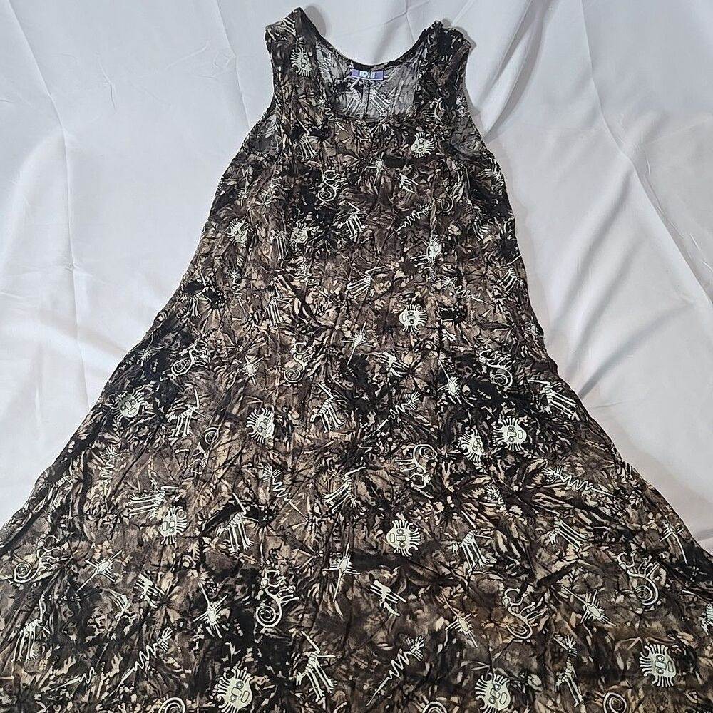 Southwestern Dress Kokopelli Fabric Womens Small Brown Hopi Indian Inspired Boho